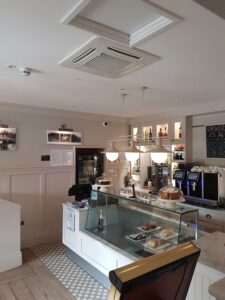 Air conditioning unit installed in a cafe by PRA Air Conditioning Engineers