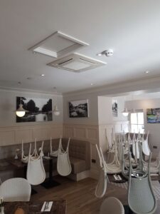 Air conditioning unit installed in a cafe by PRA Air Conditioning Engineers
