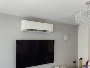 Wall mounted AC unit in a modern living room