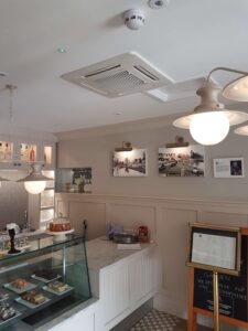 Air conditioning unit installed in a cafe by PRA Air Conditioning Engineers