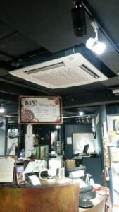 A ceiling mounted unit installed by PRA Air Conditioning