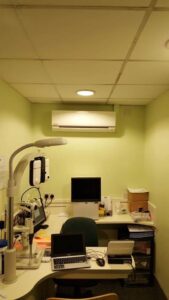 White air conditioning unit installed on a wall by PRA Air Conditioning Engineers