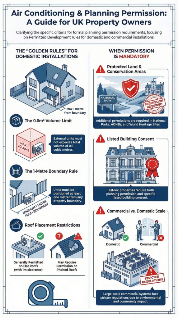 infographic illustrating golden rules and when permission is mandatory for air conditioning, as described in the rest of the article.