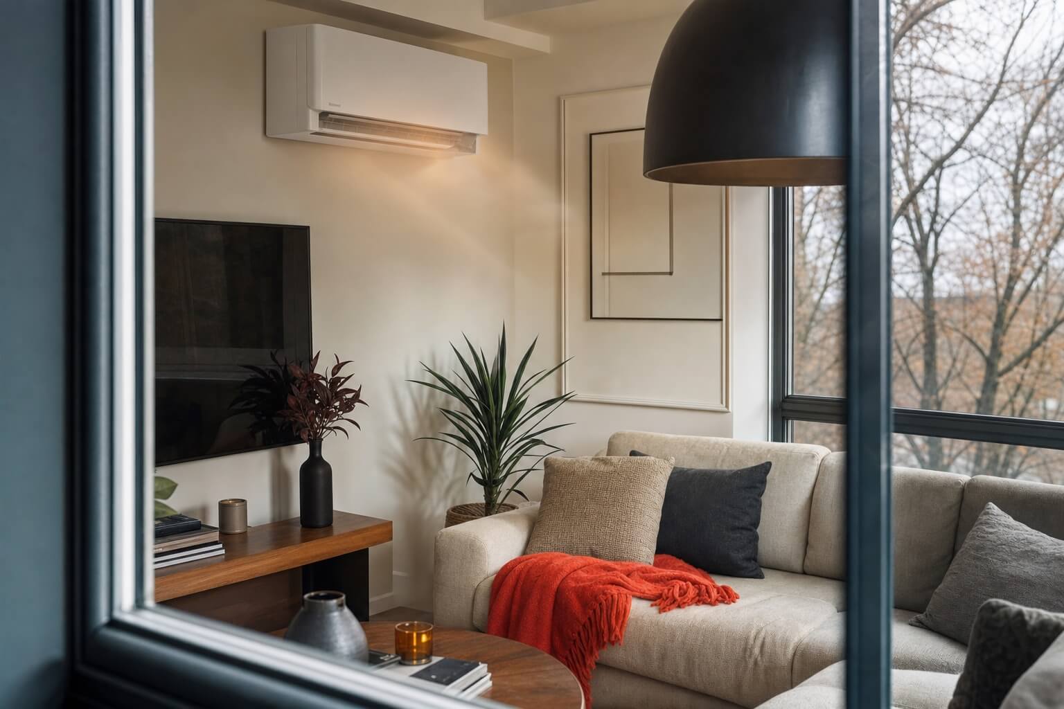 AC-Heating-Hero Wall-mounted air conditioning unit heating a living room